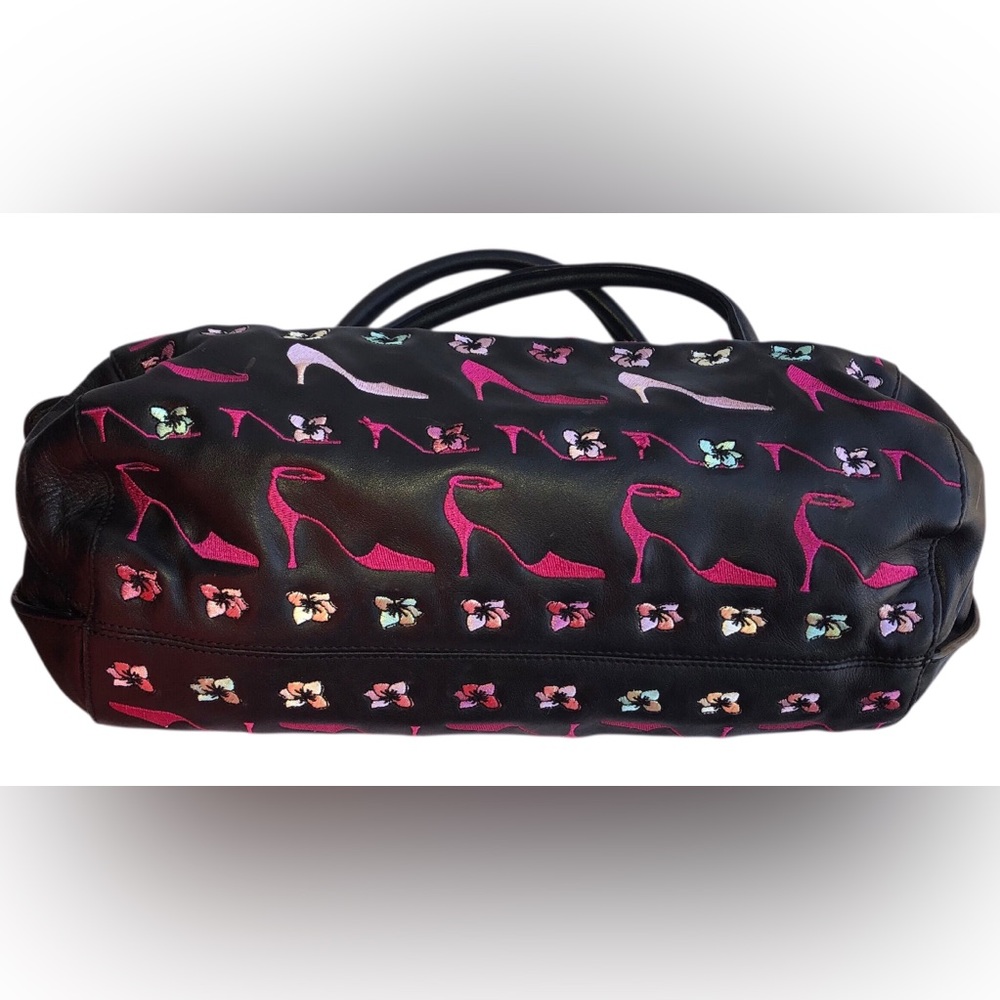 Nicole Miller Collection Black Purple Pink Handbag.Heels,Floral embroidered Exc.